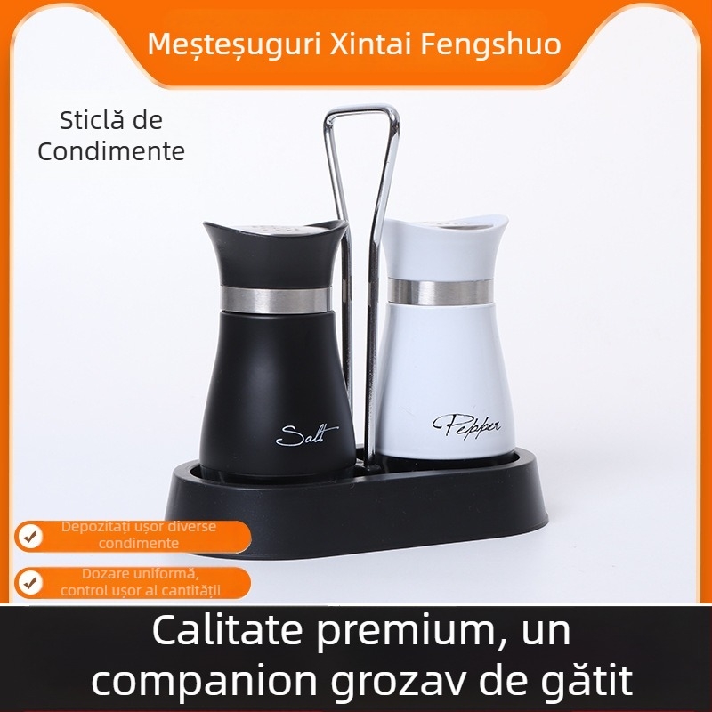Set de borcane pentru condimente din oțel inoxidabil, design modern minimalist, borcan de control al sării prin apăsare 0,5 g