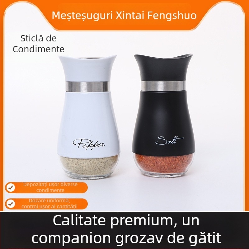 Set de borcane pentru condimente din oțel inoxidabil, design modern minimalist, borcan de control al sării prin apăsare 0,5 g