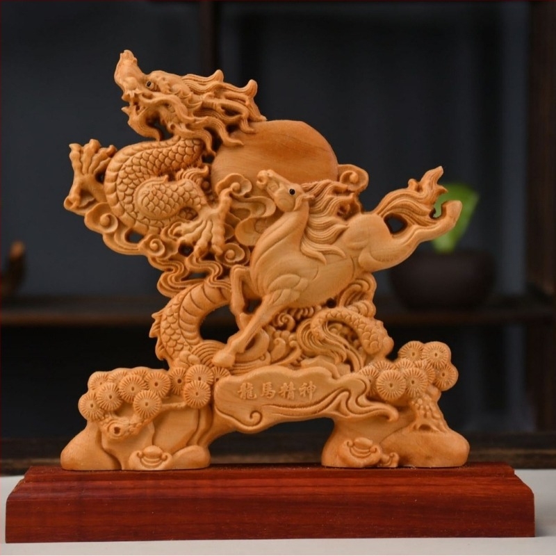 Ornament decorativ din lemn, pește-dragon auriu, Taihang Cliff Cypress, sculptură din rădăcini