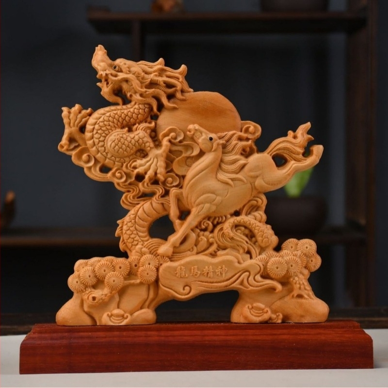 Ornament decorativ din lemn, pește-dragon auriu, Taihang Cliff Cypress, sculptură din rădăcini