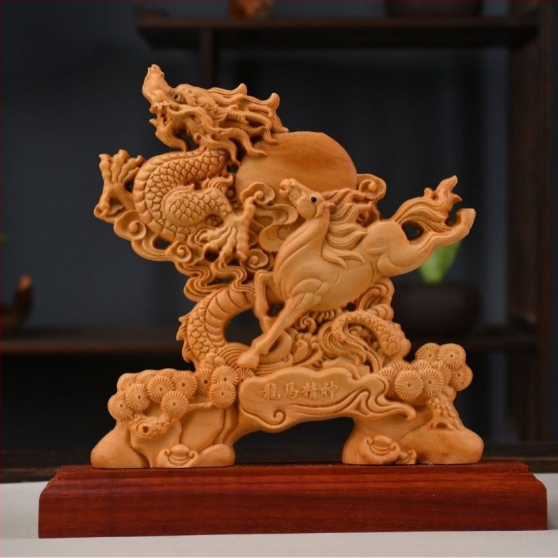 Ornament decorativ din lemn, pește-dragon auriu, Taihang Cliff Cypress, sculptură din rădăcini