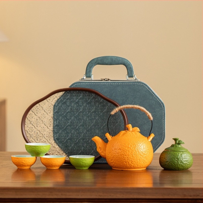 Set de ceai octagonal portabil din ceramică – ceainic și ustensile, cadou corporativ personalizat