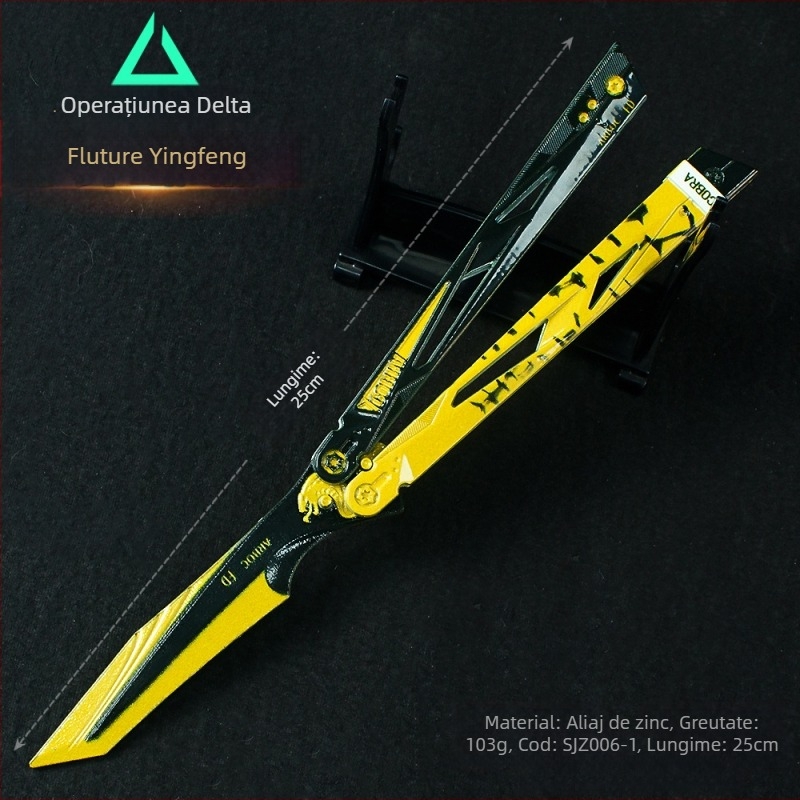 Modelul Triangle Z de acțiune: Armă Shadow Edge, Cuțit Fluture și Suport Metal pentru Expunere