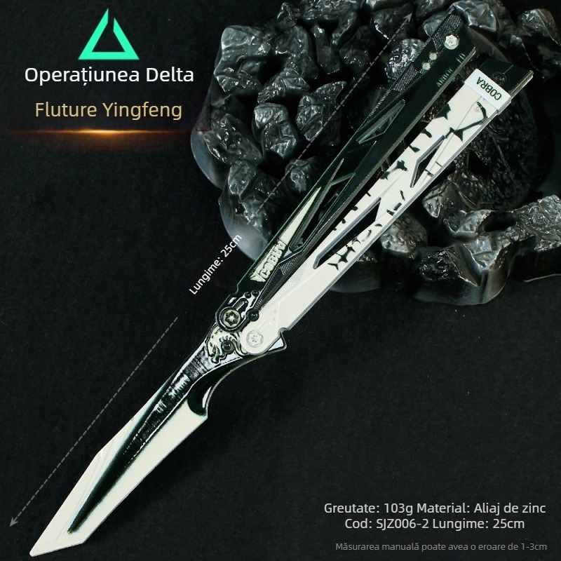 Modelul Triangle Z de acțiune: Armă Shadow Edge, Cuțit Fluture și Suport Metal pentru Expunere