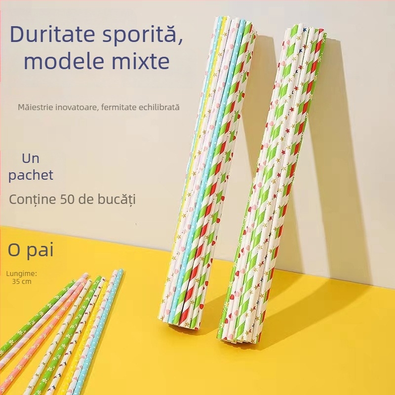 Paie de hârtie biodegradabile, cu dungi, lungime extinsă, de unică folosință, 6×350 mm