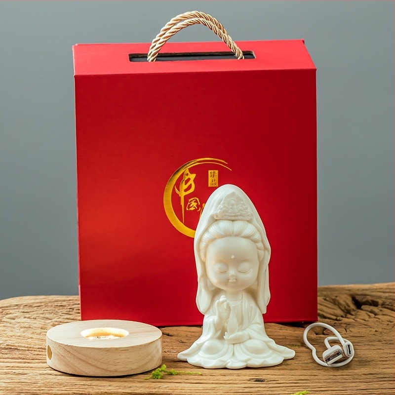 Figură ceramică Guanyin Bodhisattva pentru decorul casei, ornament de birou, decor de intrare, cadou liniștitor pentru mașină