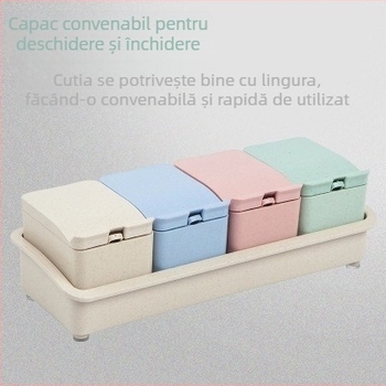 Set de recipiente pentru condimente din paie de grâu pentru bucătărie