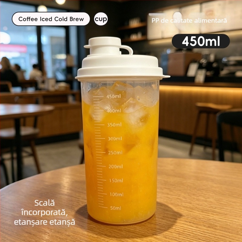Pahar transparent etanș pentru băuturi și recipient de depozitare a alimentelor, portabil, 300–500 ml, design minimalist, PP