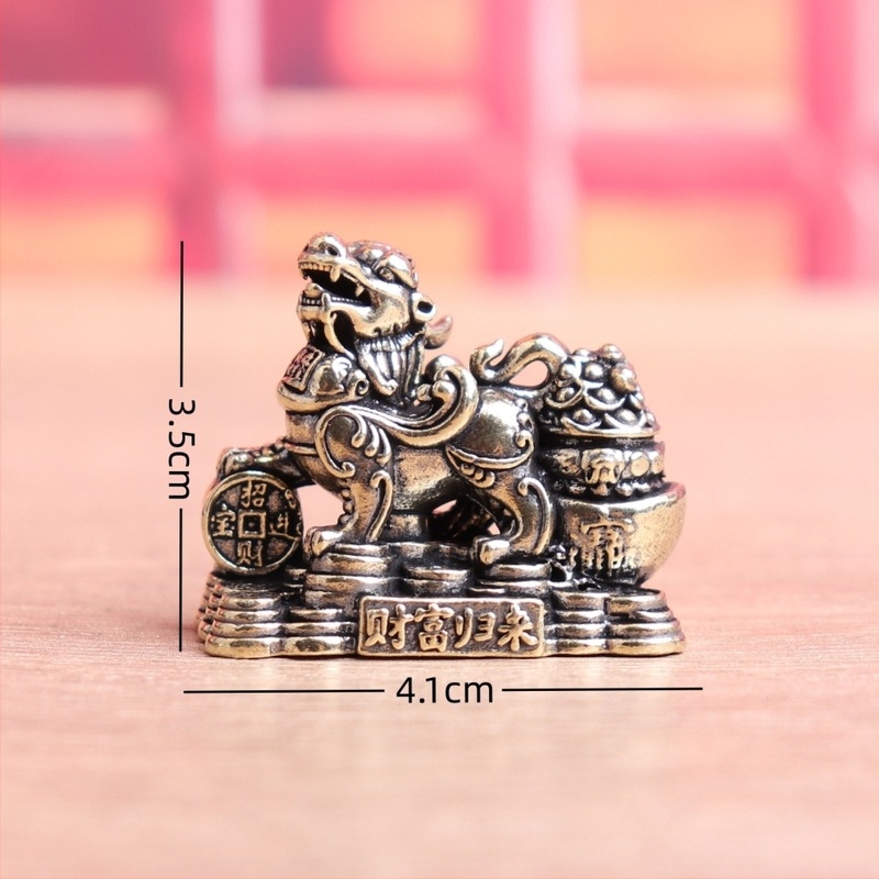 Cuplu Pixiu din alamă pură – ornamente decorative vintage pentru belșug și noroc