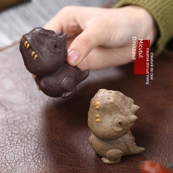 Tea Pet din nisip mov: Tyrannosaurus Rex, accesorii pentru ceai lucrate manual, suport ceramic pentru capac și decor pentru masa de ceai
