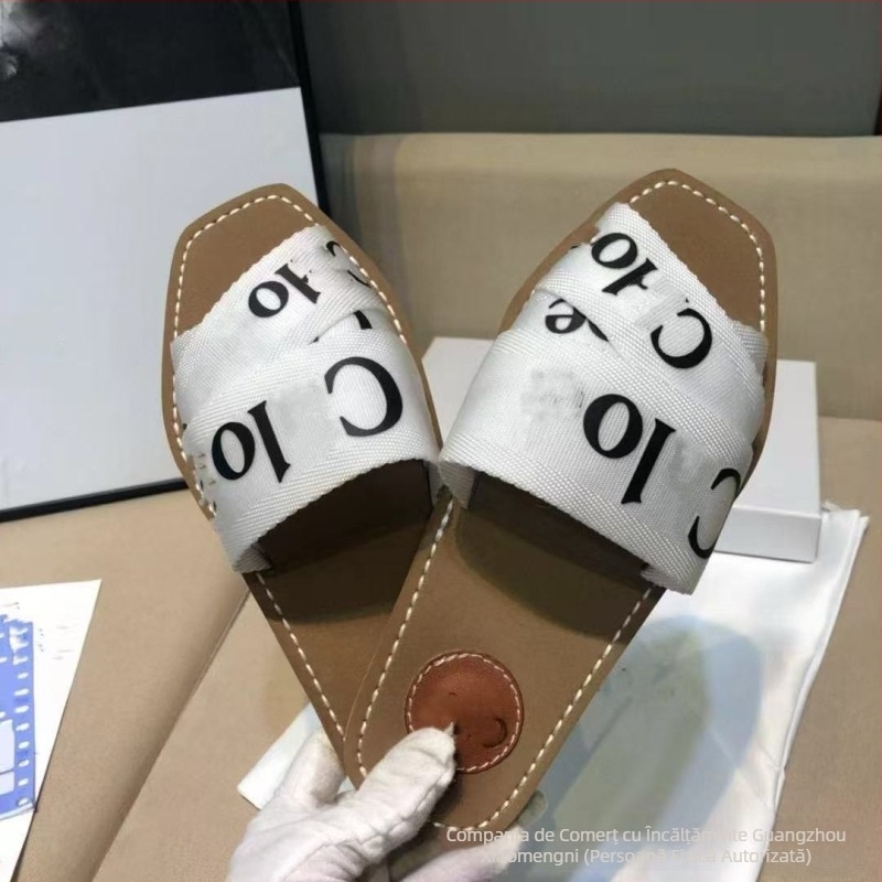 Papuci de damă cu broderie CD, talpă dublă, ușoare pentru vară, sandale slip-on de exterior