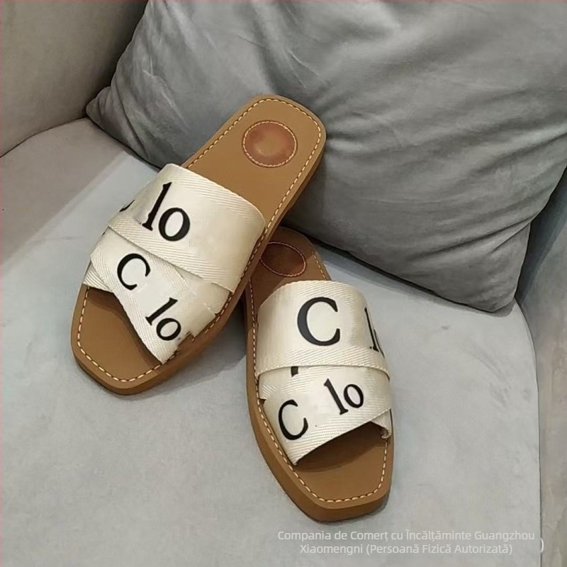 Papuci de damă cu broderie CD, talpă dublă, ușoare pentru vară, sandale slip-on de exterior