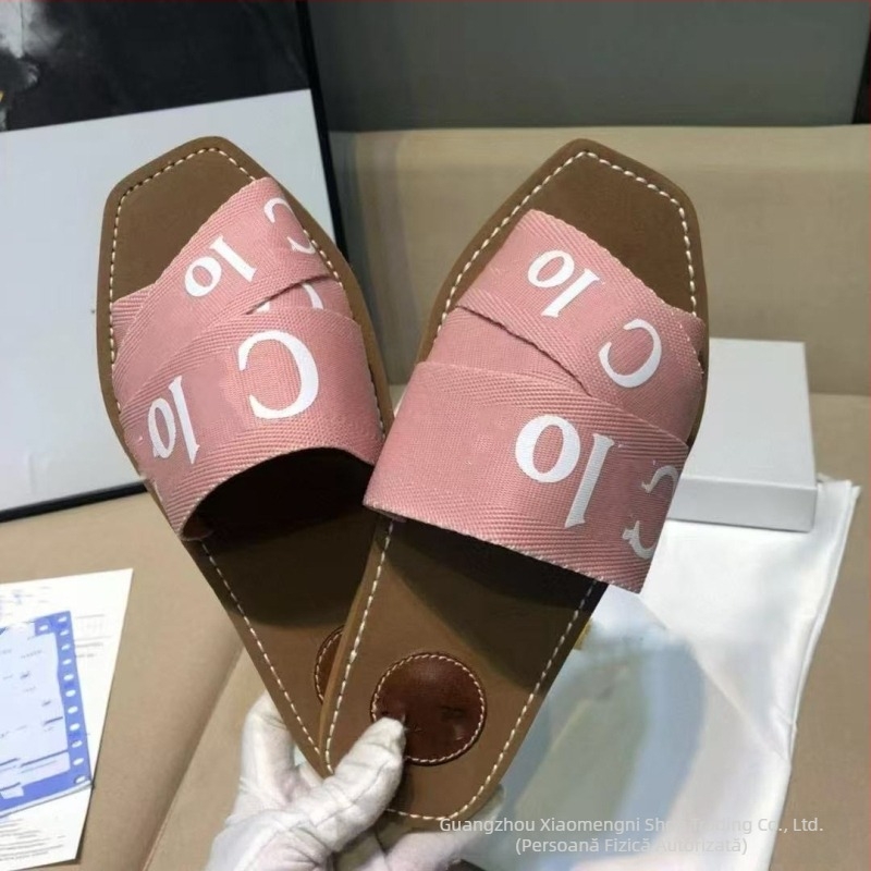Papuci de damă cu broderie CD, talpă dublă, ușoare pentru vară, sandale slip-on de exterior