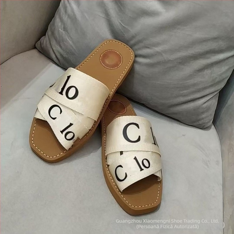Papuci de damă cu broderie CD, talpă dublă, ușoare pentru vară, sandale slip-on de exterior