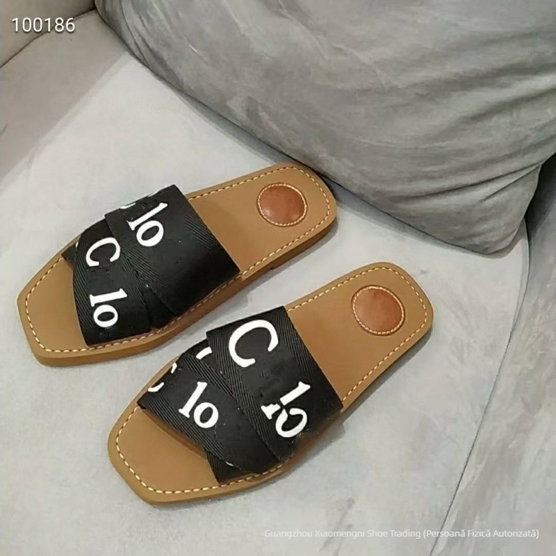 Papuci de damă cu broderie CD, talpă dublă, ușoare pentru vară, sandale slip-on de exterior