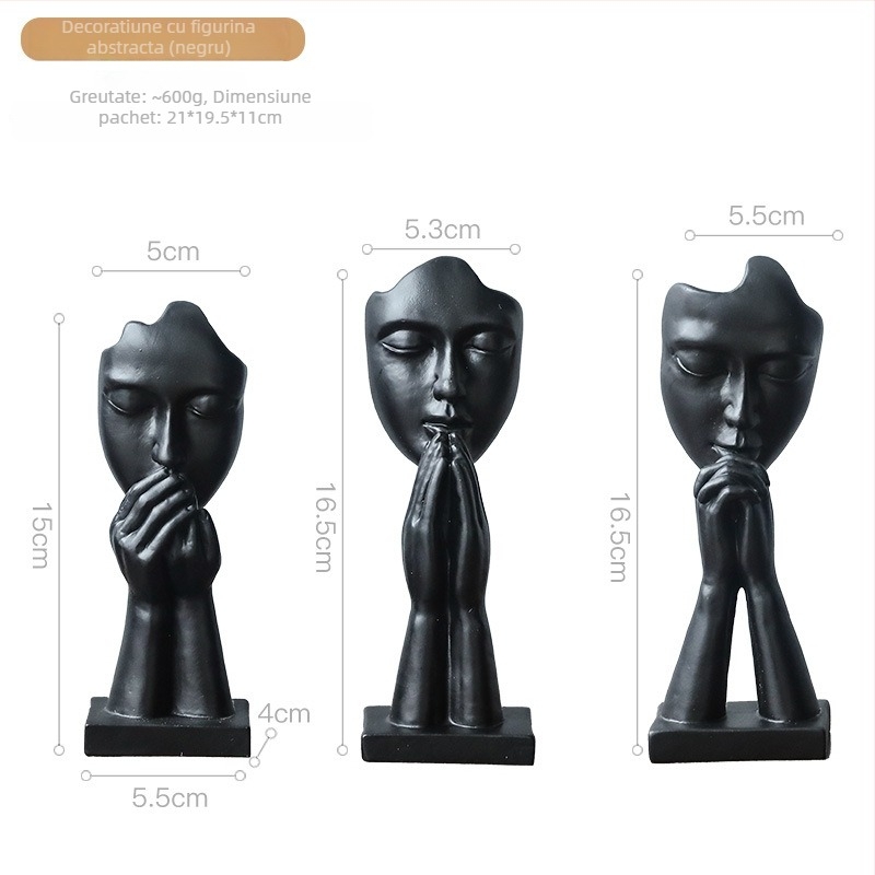 Set de trei figurine abstracte de rugăciune, minimalist, în stil euro-american, din rășină.