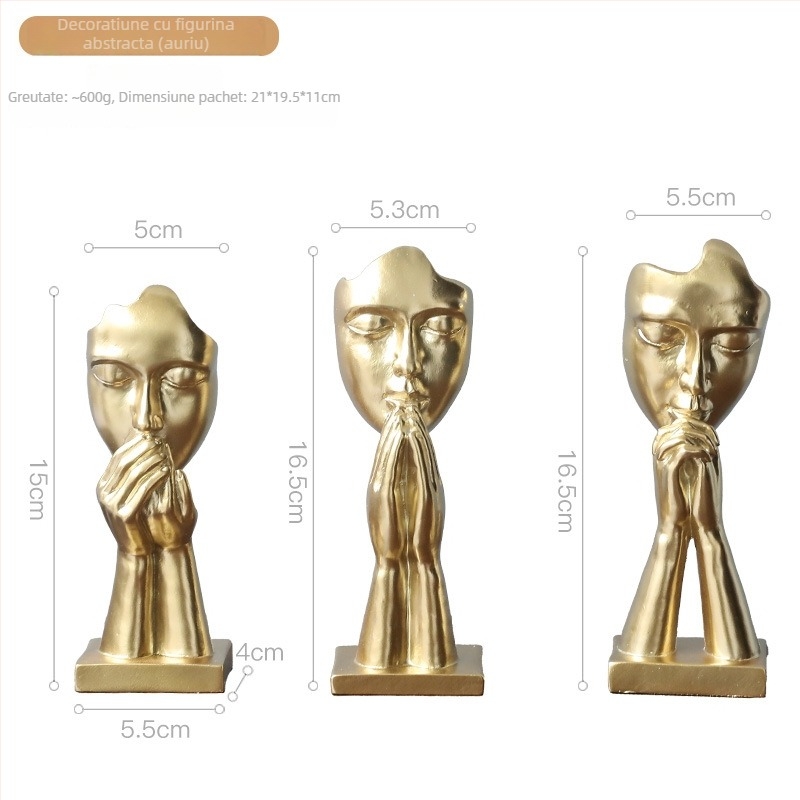 Set de trei figurine abstracte de rugăciune, minimalist, în stil euro-american, din rășină.