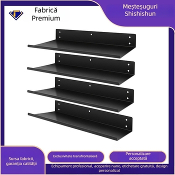 Raft metalic negru montat pe perete, pentru depozitare în living, hol, baie, birou și bucătărie