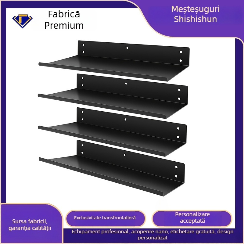 Raft metalic negru montat pe perete, pentru depozitare în living, hol, baie, birou și bucătărie