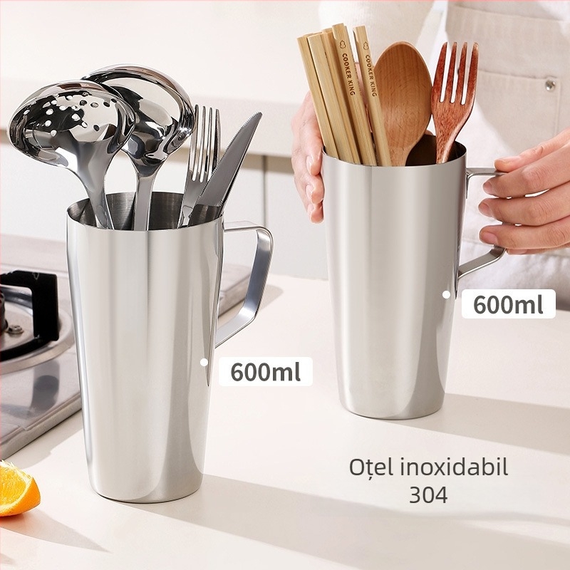 Suport din oțel inoxidabil 304 pentru tacâmuri, pe blat, cu capacitate mare și raft înălțat pentru cuțite, furculițe, linguri și bețișoare