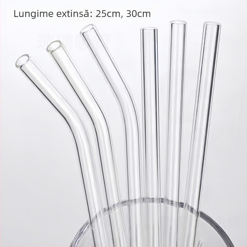 Pai de sticlă termorezistent, transparent, 30 cm, compatibil cu Stanley Ice Cup, de calitate alimentară, drept și curbat