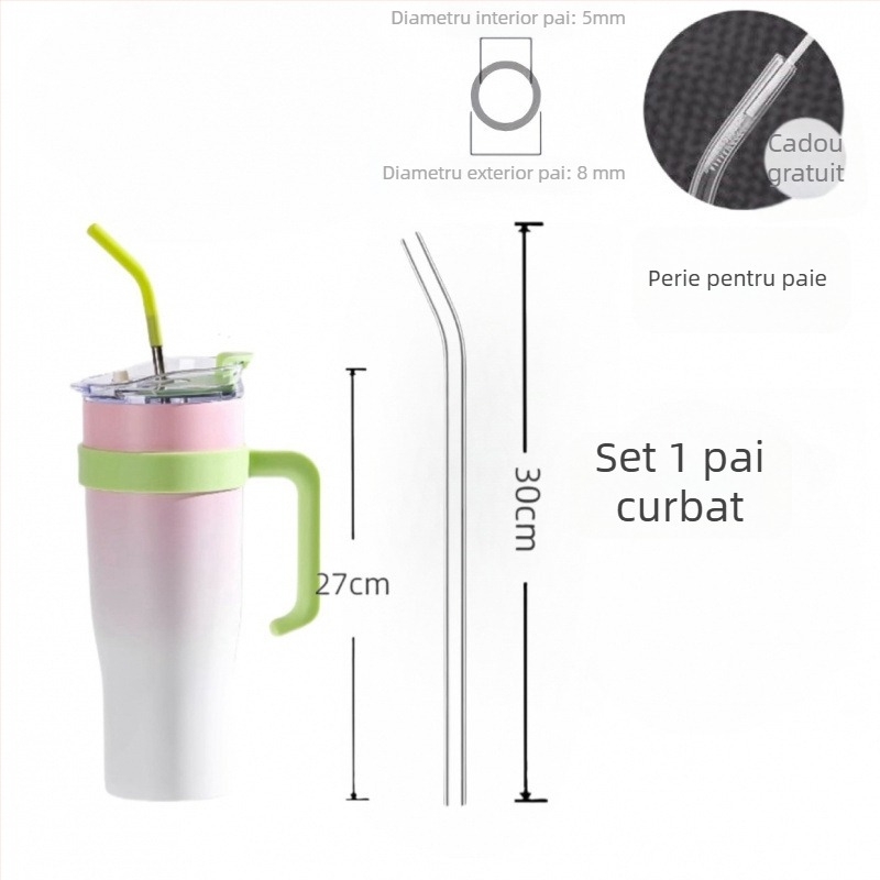 Pai de sticlă termorezistent, transparent, 30 cm, compatibil cu Stanley Ice Cup, de calitate alimentară, drept și curbat