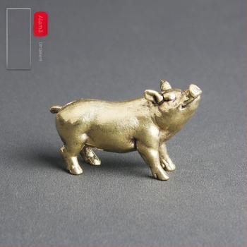 Porcușor din alamă solidă – ornament de birou cu motivul porcului din zodia; sculptură creativă pentru ceai.