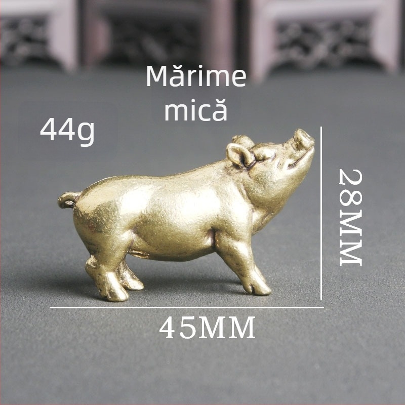 Porcușor din alamă solidă – ornament de birou cu motivul porcului din zodia; sculptură creativă pentru ceai.