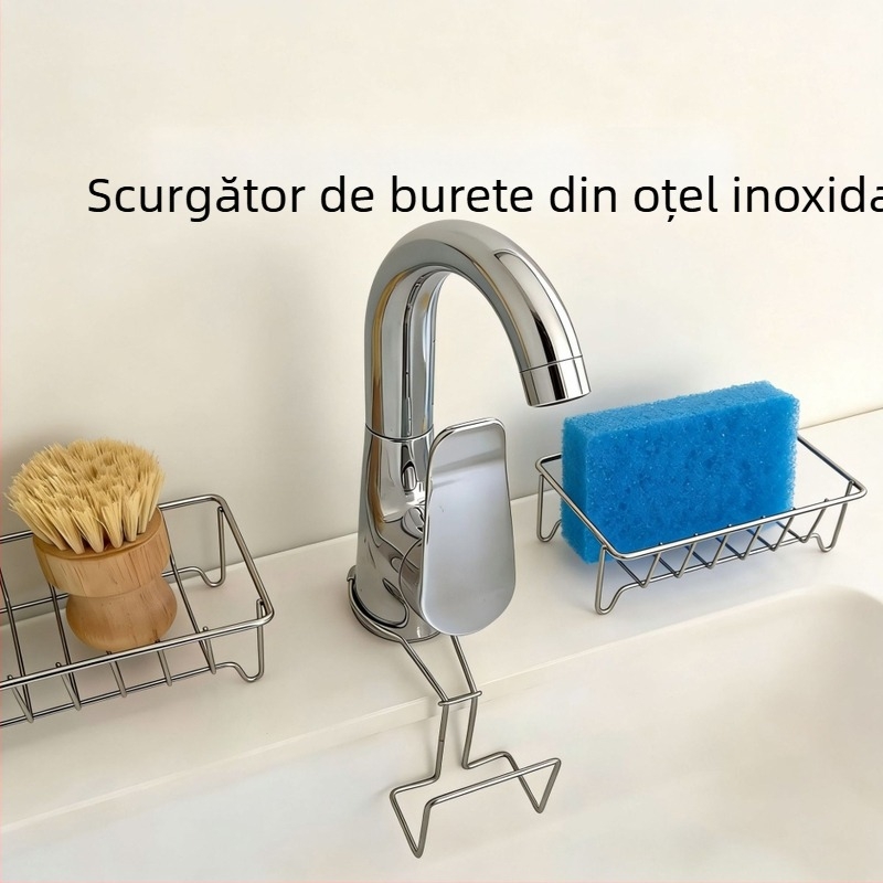 Raft de drenare din oțel inoxidabil pentru bucătărie și baie; 1 nivel, suport pentru bureți, fără instalare