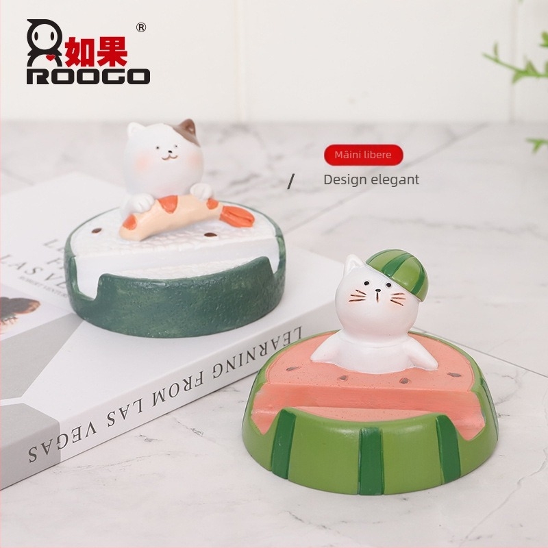 Suport pentru telefon din rășină, pisică desen animat – decor de birou