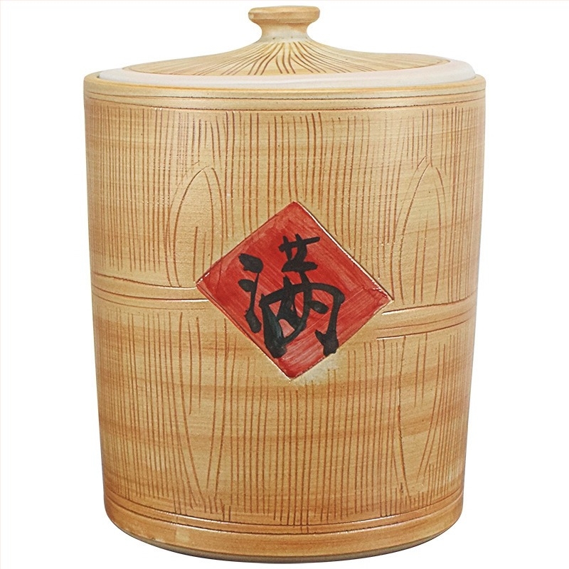 Recipient ceramic pentru depozitarea orezului, cu capac etanș, rezistent la umezeală și insecte, capacitate 10 L