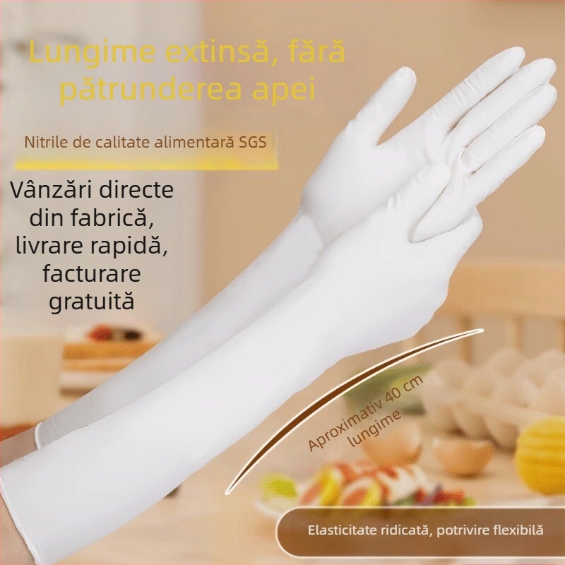 Mănuși de unică folosință din nitril, extra-lungi, 16 inch, grad alimentar, îngroșate, pentru bucătărie și spălat vase, impermeabile