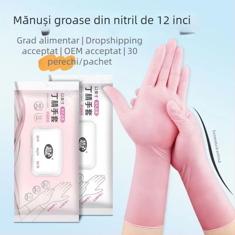 Mănuși nitril de unică folosință, lungi, pentru spălat vase, pentru femei, curățenie în bucătărie, durabile, clasă alimentară, confort strâns, subțiri
