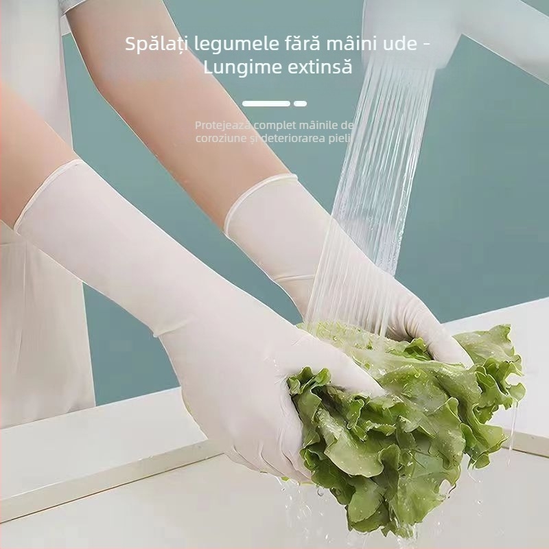 Mănuși nitril de unică folosință, lungi, pentru spălat vase, pentru femei, curățenie în bucătărie, durabile, clasă alimentară, confort strâns, subțiri
