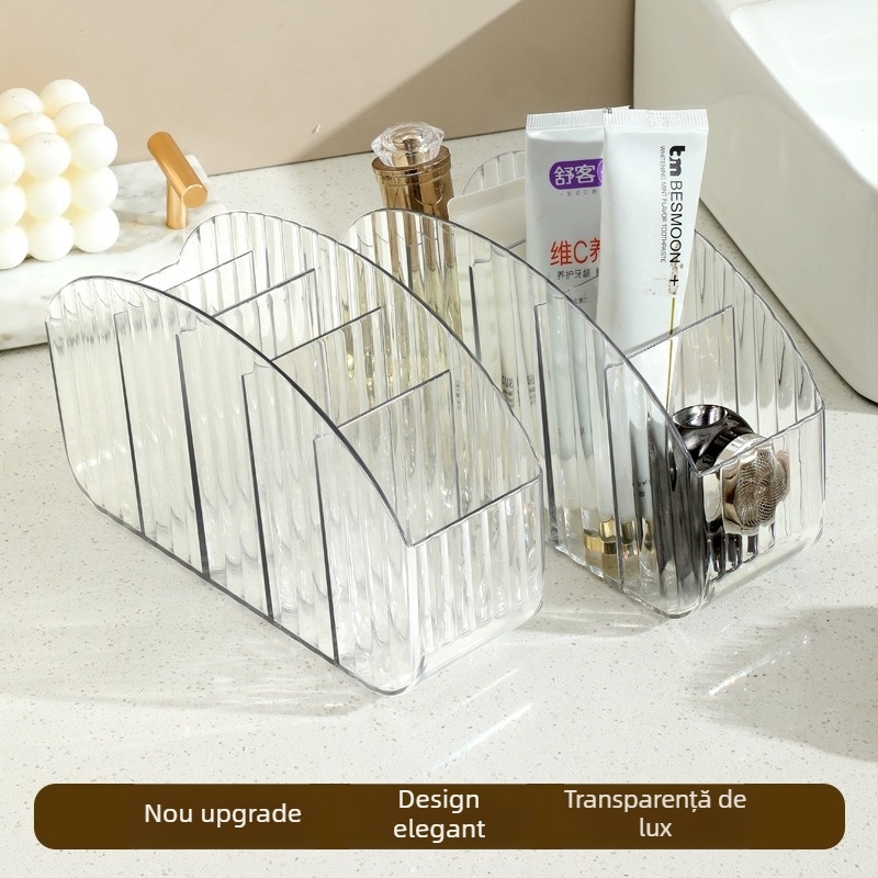 Organizator acrilic cu 5 compartimente pentru pensule de machiaj și suport de birou pentru telecomenzi și produse de îngrijire a pielii