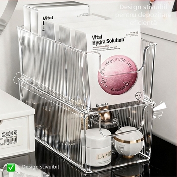Organizator transparent dreptunghiular pentru măști și produse de îngrijire a pielii, cu compartimente
