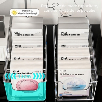 Organizator transparent dreptunghiular pentru măști și produse de îngrijire a pielii, cu compartimente