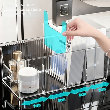 Organizator transparent dreptunghiular pentru măști și produse de îngrijire a pielii, cu compartimente
