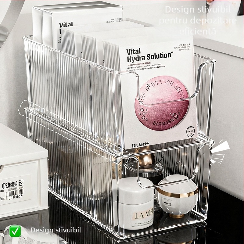 Organizator transparent dreptunghiular pentru măști și produse de îngrijire a pielii, cu compartimente