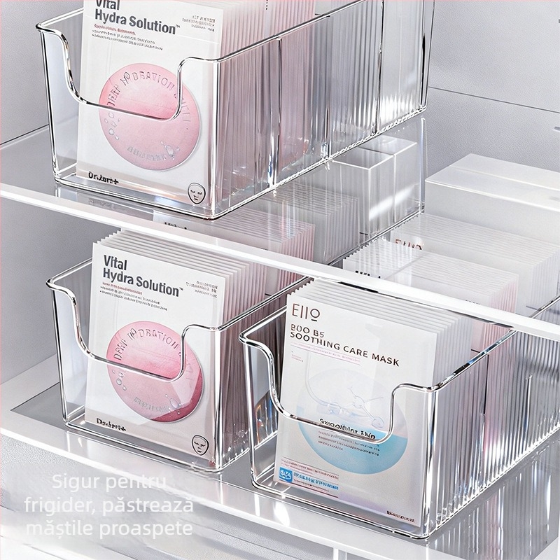 Organizator transparent dreptunghiular pentru măști și produse de îngrijire a pielii, cu compartimente