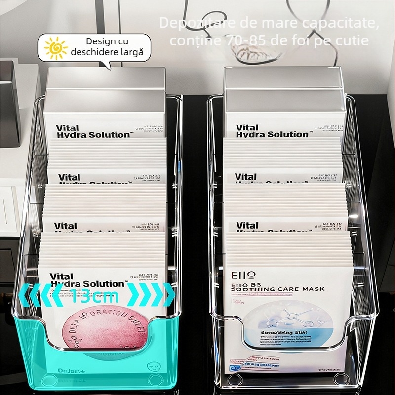 Organizator transparent dreptunghiular pentru măști și produse de îngrijire a pielii, cu compartimente