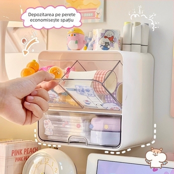 Dulap mic de baie cu oglindă, spațiu de depozitare pentru cosmetice și organizator pentru bețișoare de vată și prosoape