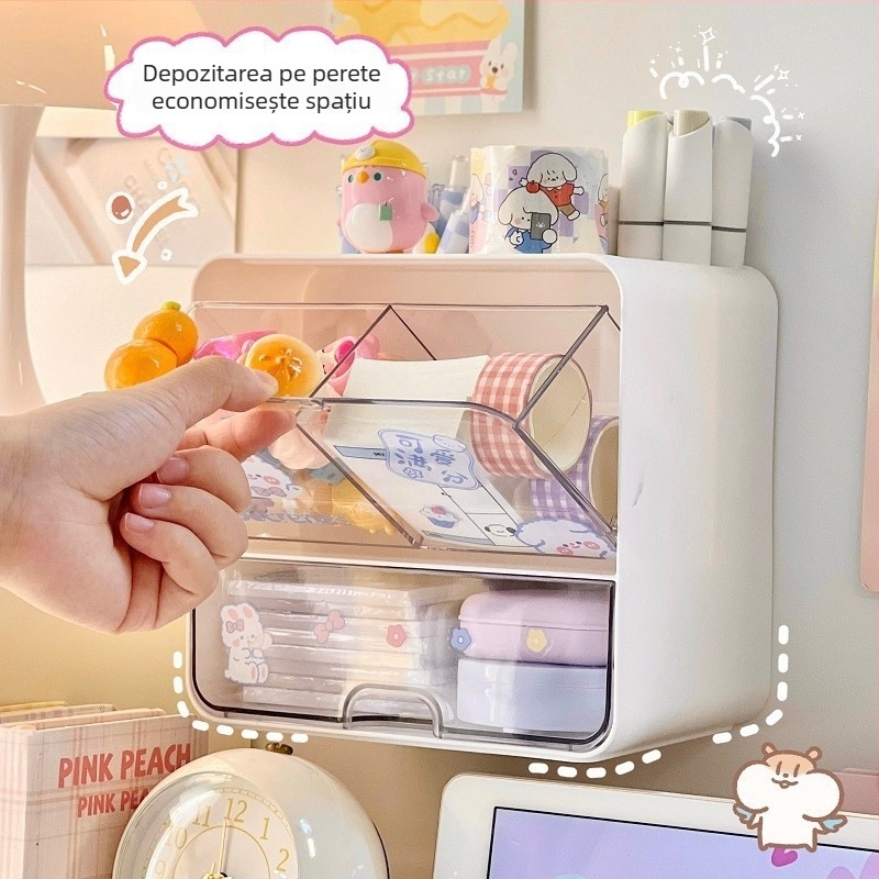 Dulap mic de baie cu oglindă, spațiu de depozitare pentru cosmetice și organizator pentru bețișoare de vată și prosoape