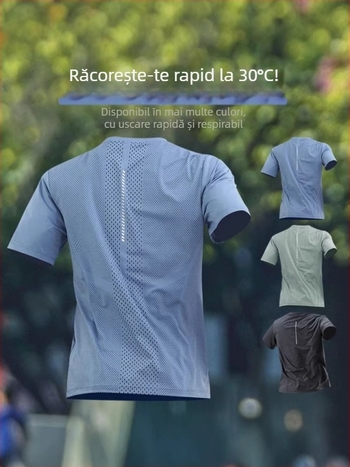 Tricou de alergare pentru bărbați, mânecă scurtă, model vară 2026, croială lejeră, uscare rapidă, antrenament pentru maraton