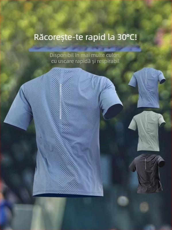 Tricou de alergare pentru bărbați, mânecă scurtă, model vară 2026, croială lejeră, uscare rapidă, antrenament pentru maraton