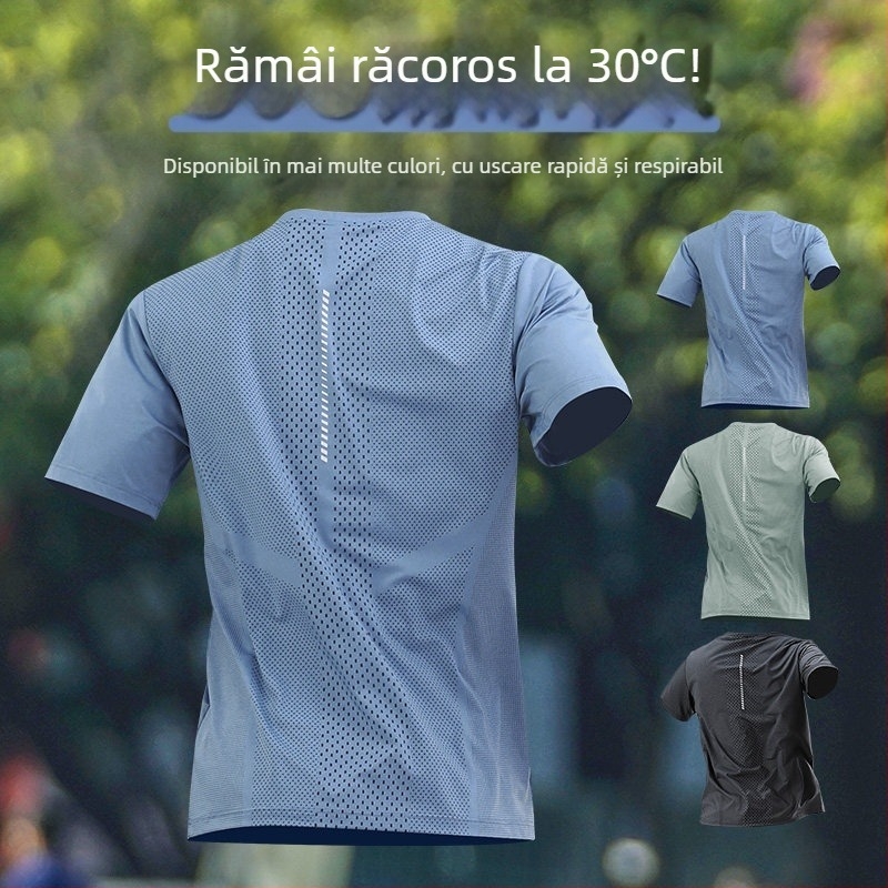Tricou de alergare pentru bărbați, mânecă scurtă, model vară 2026, croială lejeră, uscare rapidă, antrenament pentru maraton