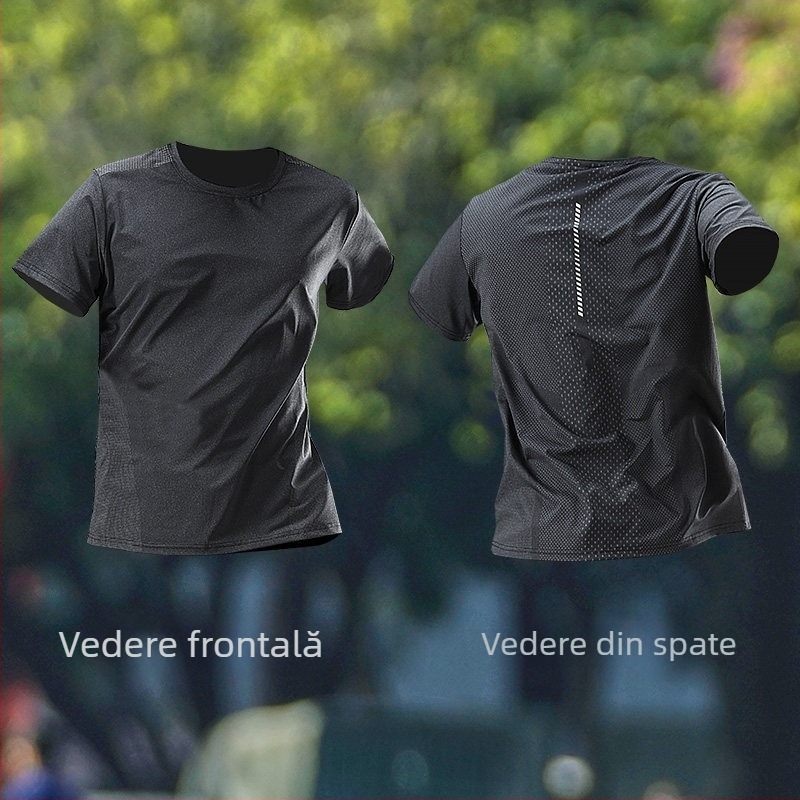 Tricou de alergare pentru bărbați, mânecă scurtă, model vară 2026, croială lejeră, uscare rapidă, antrenament pentru maraton
