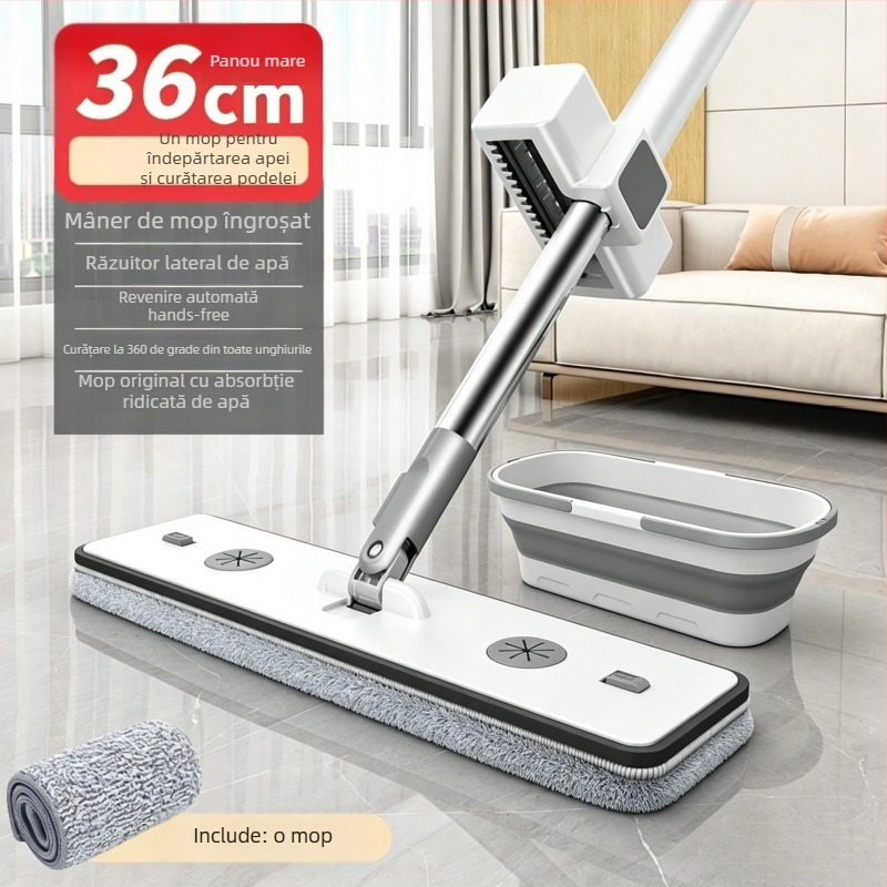 Mop plat fără atingere, cu panou lat, pentru uz casnic, curățare uscată și umedă
