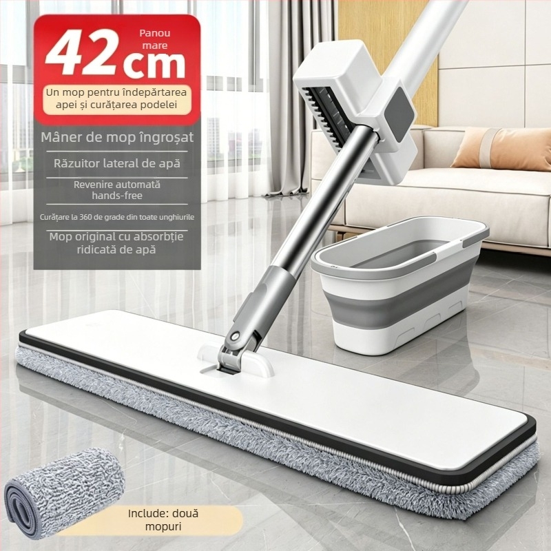 Mop plat fără atingere, cu panou lat, pentru uz casnic, curățare uscată și umedă