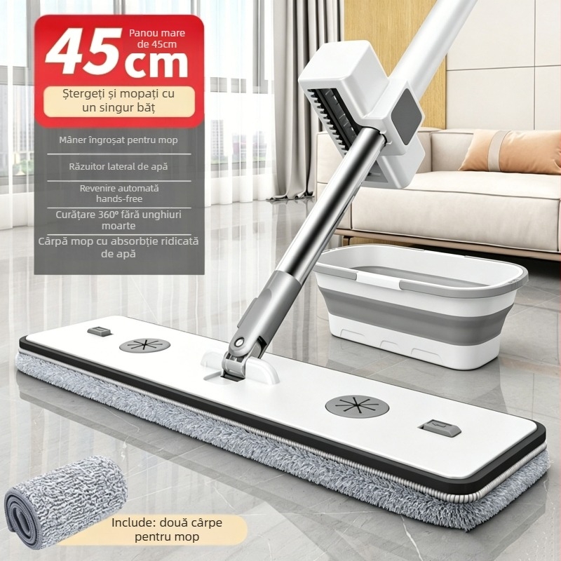 Mop plat fără atingere, cu panou lat, pentru uz casnic, curățare uscată și umedă
